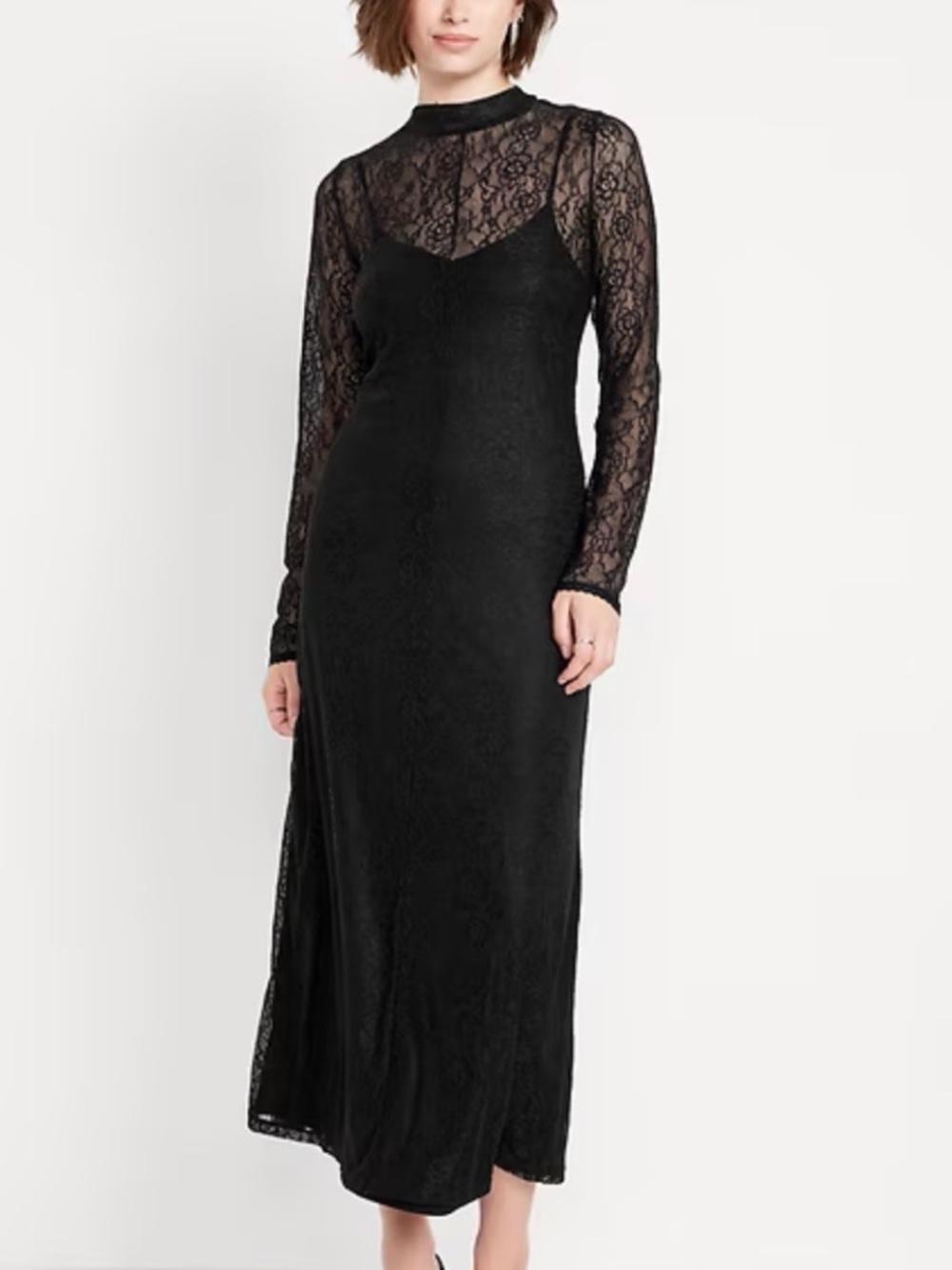 093 - Old Navy Black Lace Long-Sleeve Maxi Dress NWT SZ XS